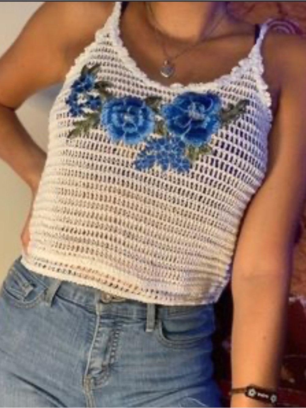 NWT Chelsea and Violet white embroidered crochet tank top size small